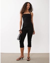 ASOS - Stretch Denim Halter Neck Capri Jumpsuit - Lyst