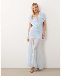 ASOS - Gathered Drape V Neck Stretch Chiffon Maxi Dress - Lyst