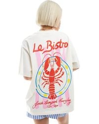 ASOS - T-Shirt Oversize Color Crema Con Grafica Di Aragosta Sul Retro - Lyst