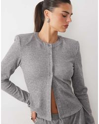 Missy Empire - Ribbed Button Through Shoulder Pad Top Co-Ord - Lyst