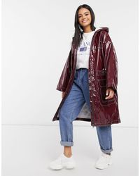 ASOS Parka en vinyle avec surpiqûres contrastantes - Bordeaux - Rouge