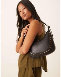 Mango - Borsa Da Spalla Nera Con Borchie Dorate - Lyst