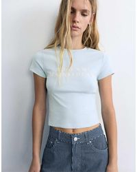Pull&Bear - Studded Slogan T-shirt - Lyst