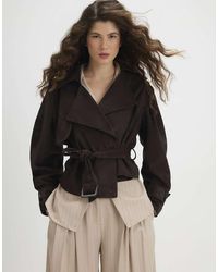 River Island - Belted Faux Suede Cropped Trench Jacket - Lyst