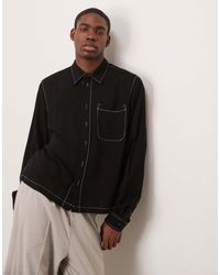ASOS - Camicia Squadrata Vestibilità Comoda Nera Con Cuciture A Contrasto - Lyst
