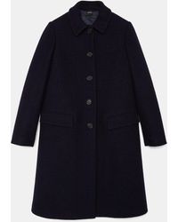 Aspesi Straight-cut Boiled Wool Coat With Quilted And Padded Nylon Lining - Blue