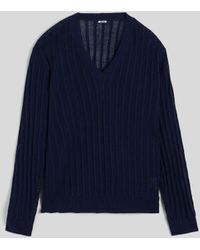Aspesi - Pullover Aus Baumwoll-Leinengarn Mit V-Ausschnitt - Lyst