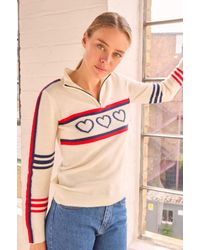 Aspiga - Ladies Sustainable Quarter Zip Jumper Merino Wool Stripe Hearts Cream - Lyst