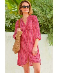 Aspiga - Ladies Sustainable Mila Shirt Tunic Dress Viscose Santorini Pattern Summer Beach Holiday Cover Up - Lyst