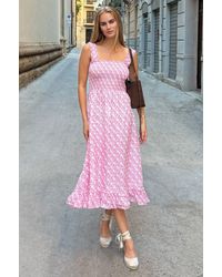 Aspiga - Ladies Sustainable Rhianna Cotton Dress Strap Floral Embroider Summer Holiday Sage - Lyst