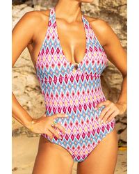 Aspiga - Ladies Sustainable Recycled Tie Halterneck Swimsuit Nylon Aztec Pattern - Lyst