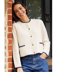 Aspiga - Ladies Sustainable Merino Wool Blanket Stitch Cardigan Cream - Lyst