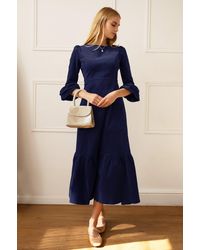 Aspiga - Ladies Sustainable Victoria Round Neck 3/4 Sleeve Stretch Corduroy Cotton Winter Wedding Guest Evening Dress Atlantic - Lyst