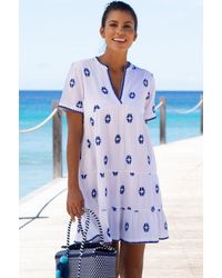 Aspiga - Ladies Sustainable India Embroidered Dress Organic Cotton Short Sleeve Beach Cover Up Mini Summer Holiday Embroidery - Lyst