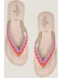 Aspiga - Ladies Sustainable Kenyan Beaded Ziggy Sandals Leather And Glass Beads Sandals Summer Flip Flops - Lyst