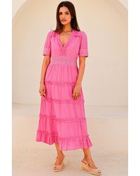 Aspiga - Ladies Sustainable Viola Cotton V-Neck Short Sleeve Dress Summer Holiday Wedding Dress - Lyst