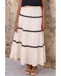 Aspiga - Ladies Sustainable Organic Cotton Dobby Ric Rac Skirt Vintage Cream And Stripes Summer Holiday - Lyst