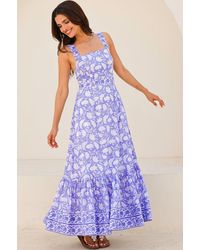Aspiga - Sustainable Aurelia Block Print Organic Cotton Summer Wedding Guest Evening Dress Floral Printed - Lyst