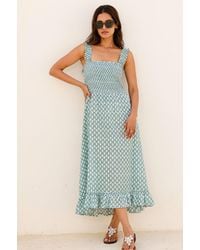 Aspiga - Ladies Sustainable Rhianna Cotton Dress Strap Floral Embroider Summer Holiday Sage - Lyst
