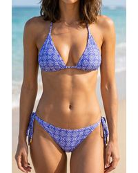 Aspiga - Ladies Sustainable Triangle Recycled Nylon Bikini Halter Top And Bikini Tie Side Bottoms Patterned - Lyst