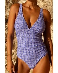 Aspiga - Ladies Sustainable Recycled Nylon V-Neck Ruched Swimsuit Adjustable Straps Kaleidoscope Tile Pattern - Lyst