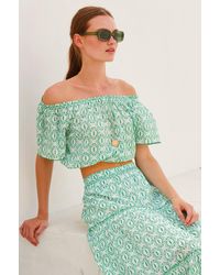 Aspiga - Ladies Sustainable Ilana Organic Cotton Top Summer Holiday On Off The Shoulder Circle Geo (Xs-Xl) - Lyst