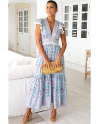 Aspiga - Ladies Sustainable Pippa Block Print Organic Cotton Summer Holiday Wedding Guest Evening Dress Floral Printed - Lyst