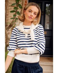 Aspiga - Ladies Sustainable Crew Neck Jumper Merino Wool Striped Cream - Lyst