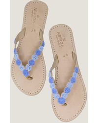 Aspiga - Ladies Sustainable Kenyan Beaded Mini Disc Sandals Leather And Glass Beads Light - Lyst