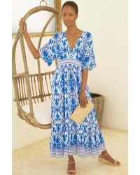 Aspiga - Sustainable Lena Dress Ecovero Viscose Printed Summer Holiday Short Sleeve V Neck - Lyst