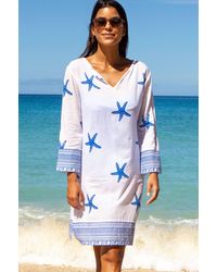Aspiga - Ladies Sustainable Guadalupe Short Organic Cotton Tunic Dress Summer Holiday Beach Cover Up Starfish Cobalt - Lyst