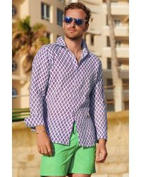 Aspiga - Sustainable Premium Linen Printed Shirt Trident Pattern Summer Holiday S-Xxl - Lyst