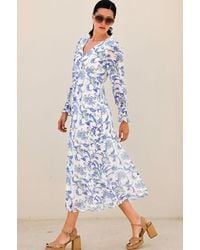 Aspiga - Ethical Long Sleeve Sally Anne Viscose Summer Wedding Guest Evening Dress Floral Printed - Lyst
