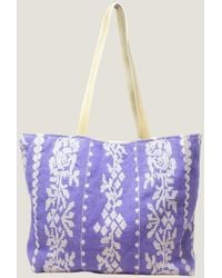 Aspiga - Ladies Sustainable Paros Jute Tote Bag Leather Straps Summer Beach Holiday Floral Embroider Cornflower - Lyst