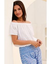 Aspiga - Sustainable Ilana Frill Gauze Organic Cotton Top Summer Holiday On Off The Shoulder - Lyst