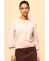 Aspiga - Ladies Sustainable Crew Neck Jumper Merino Wool Stripe Balloon Sleeve Oat - Lyst