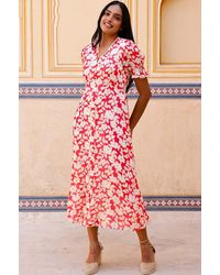 Aspiga - Sustainable Short Sleeve Sally Anne Viscose Summer Wedding Guest Evening Dress Floral Printed - Lyst