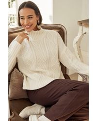 Aspiga - Merino Wool Cable Knit Funnel Neck Jumper - Lyst