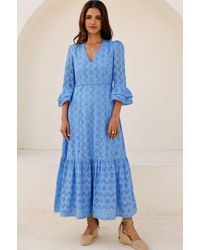 Aspiga - Sustainable Victoria Broderie V-Neck Cotton Summer Wedding Guest Evening Dress - Lyst