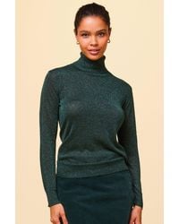 Aspiga - Ladies Sustainable Metallic Knit Polo Top Viscose Emerald - Lyst