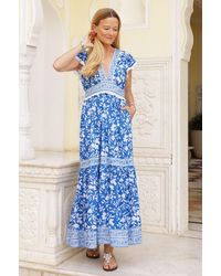 Aspiga - Ladies Sustainable Pippa Organic Cotton Block Print Summer Wedding Guest Dress Evening Floral Printed - Lyst