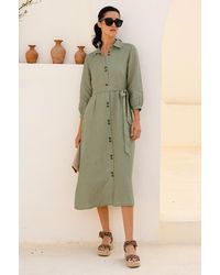 Aspiga - Ladies Sustainable Gloria Shirt Dress Linen Button Down With Belt - Lyst