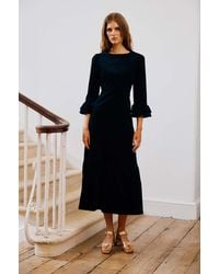 Aspiga - Ladies Sustainable Victoria Round Neck 3/4 Sleeve Stretch Cotton Corduroy Winter Wedding Guest Evening Dress Dress - Lyst