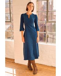 Aspiga - Ladies Sustainable Jocelyn V-Neck 3/4 Sleeve Corduroy Organic Cotton Dress - Lyst