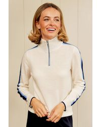 Aspiga - Ladies Sustainable Overarm Stripe Quarter Zip Jumper Merino Wool Cream - Lyst