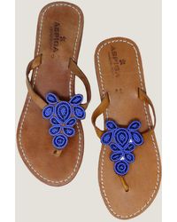 Aspiga - Ladies Sustainable Mia Kenyan Beaded Sandals Leather And Glass Beads Floral Cobalt - Lyst