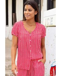 Aspiga - Ladies Sustainable Lisbon Viscose Blouse Short Sleeve Summer Santorini Border - Lyst