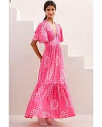 Aspiga - Sustainable Sylvie Ecovero Viscose Summer Holiday Wedding Guest Evening Dress Floral Printed - Lyst