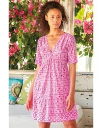 Aspiga - Sustainable Santorini Cotton Kaftan Dress Summer Holiday Printed Beach Cover Up - Lyst
