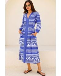 Aspiga - Ladies Sustainable Jamila Jacquard Midi Dress Cobalt Summer Holiday - Lyst